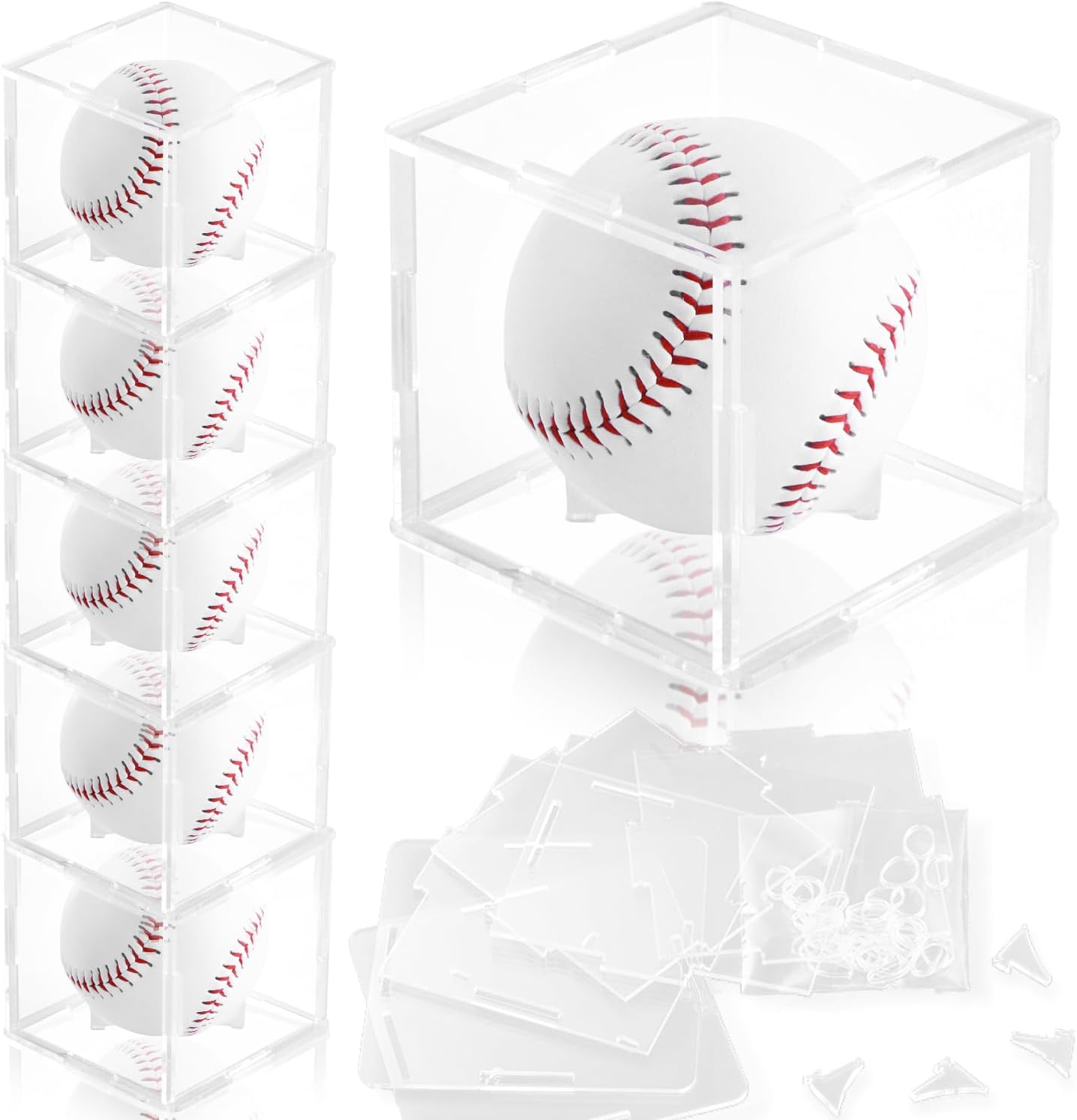 6 Pack Assembled Baseball Display Case, UV-Blocking Acrylic Baseball Holder Display Case, 3.2 Inch Cube Clear Softball Holder Box, Signed Baseballs Protector for Collectibles, Tennis Ball