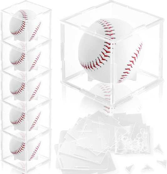 6 Pack Assembled Baseball Display Case, UV-Blocking Acrylic Baseball Holder Display Case, 3.2 Inch Cube Clear Softball Holder Box, Signed Baseballs Protector for Collectibles, Tennis Ball