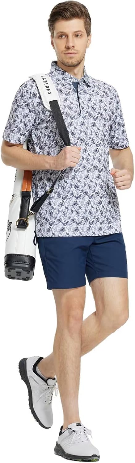 M MAELREG Mens Golf Shirt Short Sleeve Dry Fit Print Moisture Wicking Performance Patterns Collared Polo Shirt
