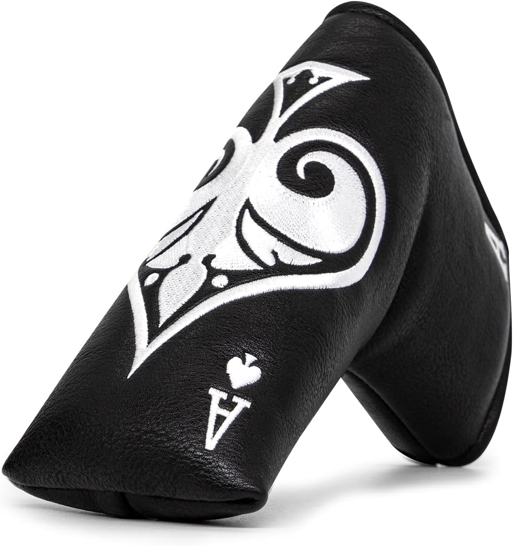 Black Golf Ace of Spade Golf Club Cover for Golf Clubs - Hybrid Headcover Golf Driver Headcover 3 Wood Head Cover (Rotatable 2 3 4 5 6 Ut Head Cover) Putter Headcover
