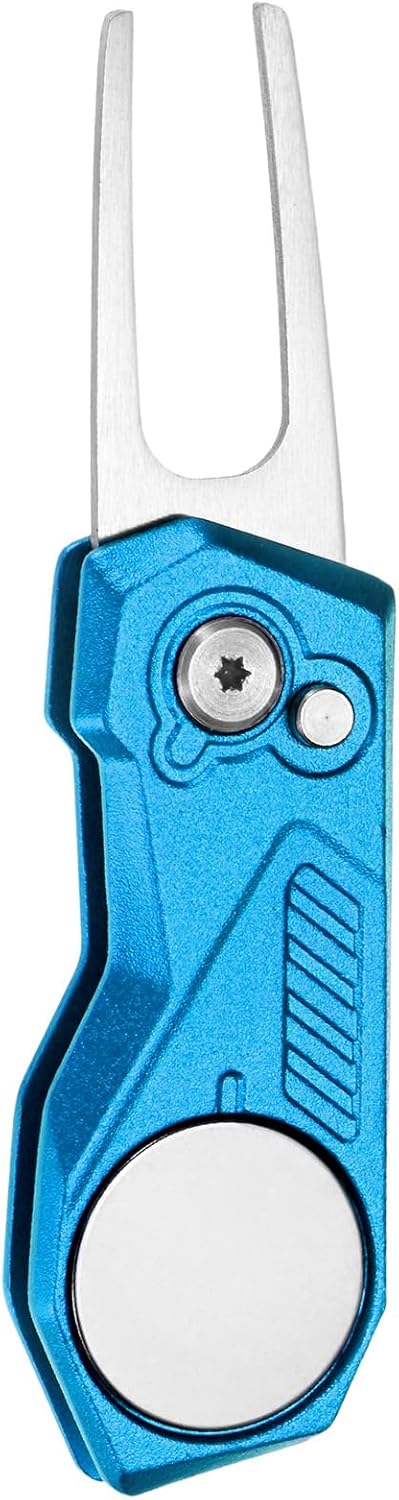 Golf Divot Repair Tool- Switch Foldable Divot Tool with Magnetic Ball Marker & Open Button Use for Golf Accessories