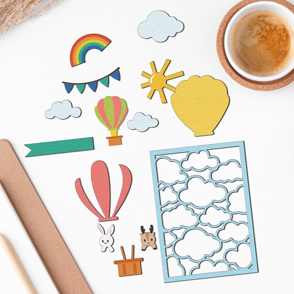 Cloud Background Cutting Dies Hot Air Balloon Card Making Die Cut Carbon Steel Die Cuts Stencils Card Scrapbooking Embossing Template for DIY Paper Craft Making Album Gift Invitation Decor