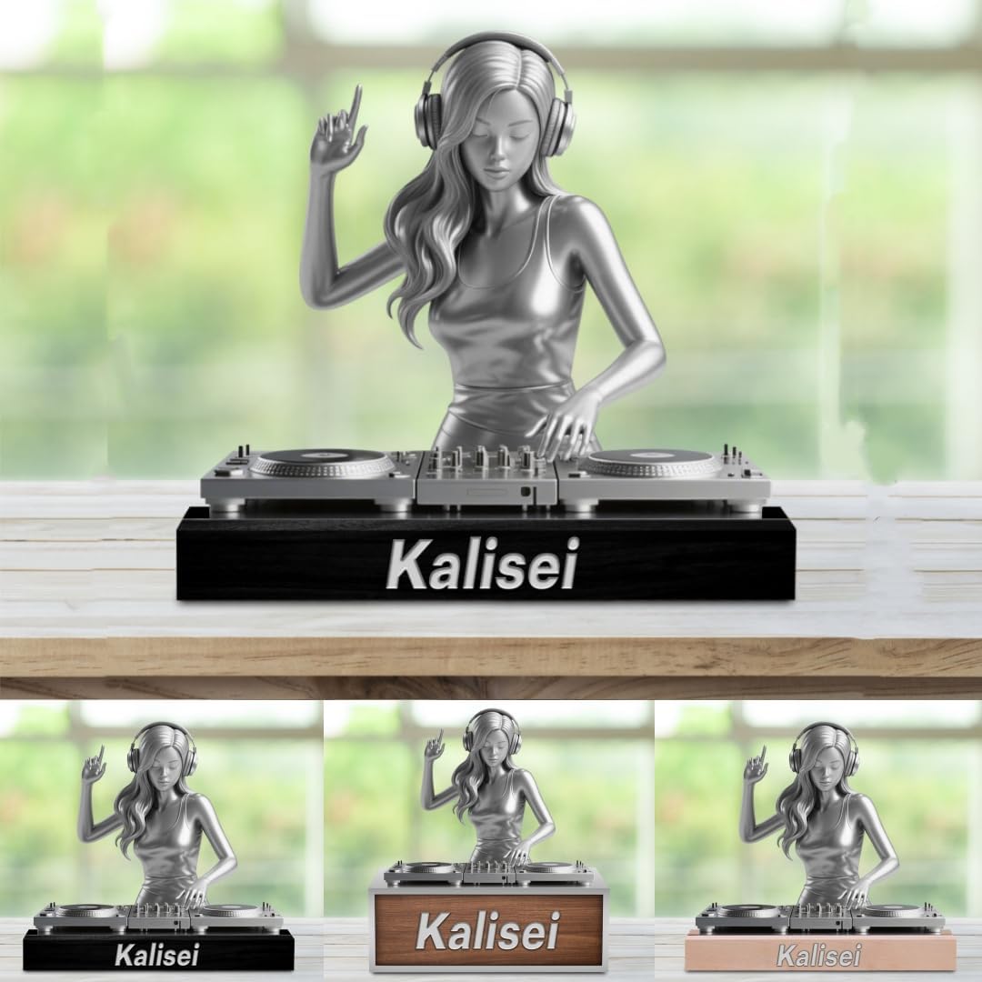 Personalized DJ Desk Ornament Music Studio Desk Name Plate Custom Name DJ Singer Figurine Trinket Musician Playing Discs Sign Music Lovers Acrylic Plaque Gift for Men Women
