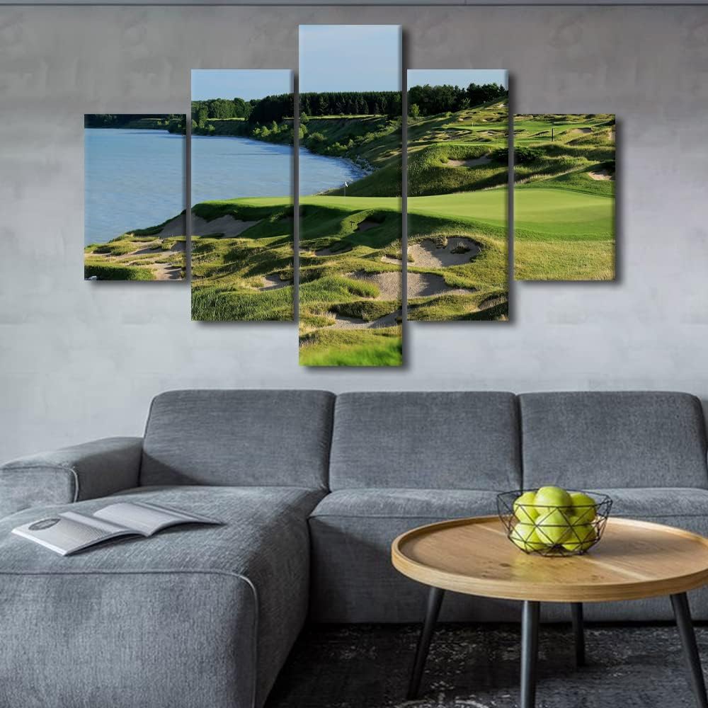 Wall Art Large Painting on Canvas Prints and Poster Golf Course Modern Wisconsin Beautiful Course Pictures Set For Bedroom Living Room Wall Home Decor Set Wooden Framed Ready to Hang - 60"W x 40"H