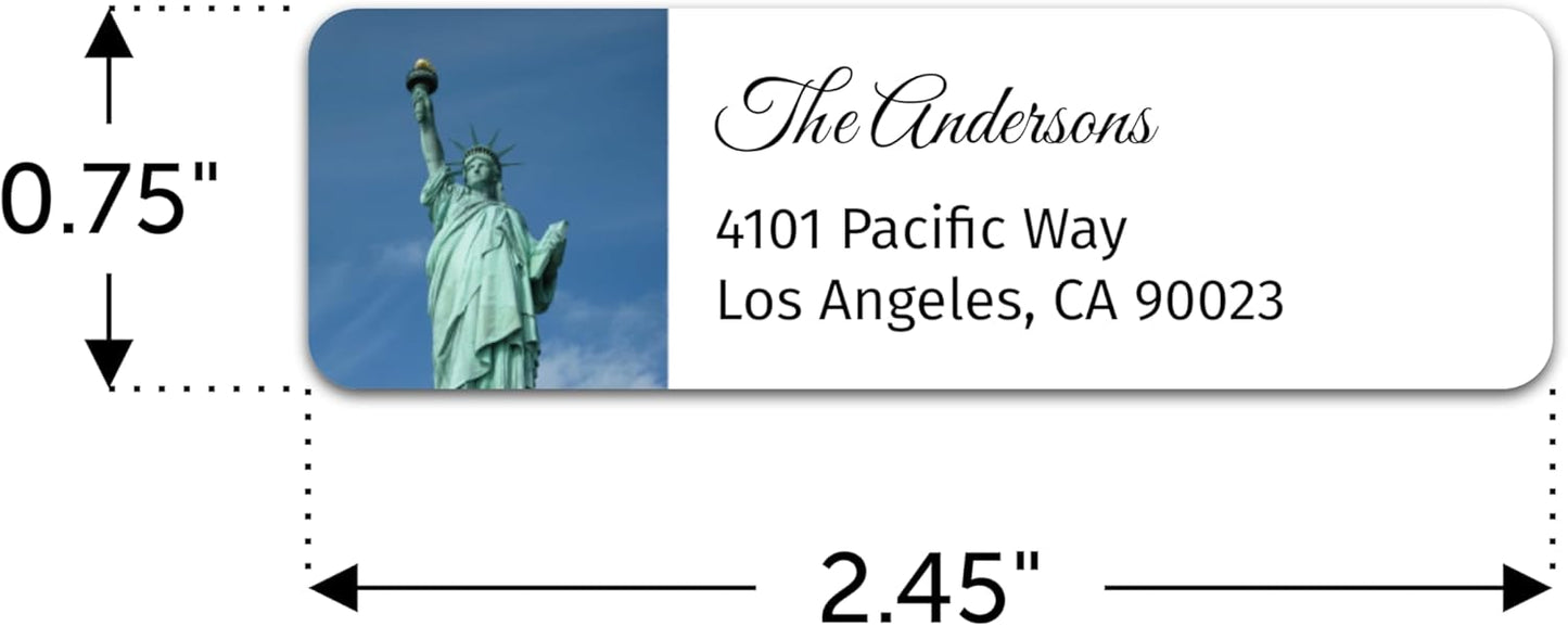 Personalized Patriotic Return Address Labels, Self-Adhesive Address Stickers on Sheets, 50-1000 Labels (Statue of Liberty Photo)
