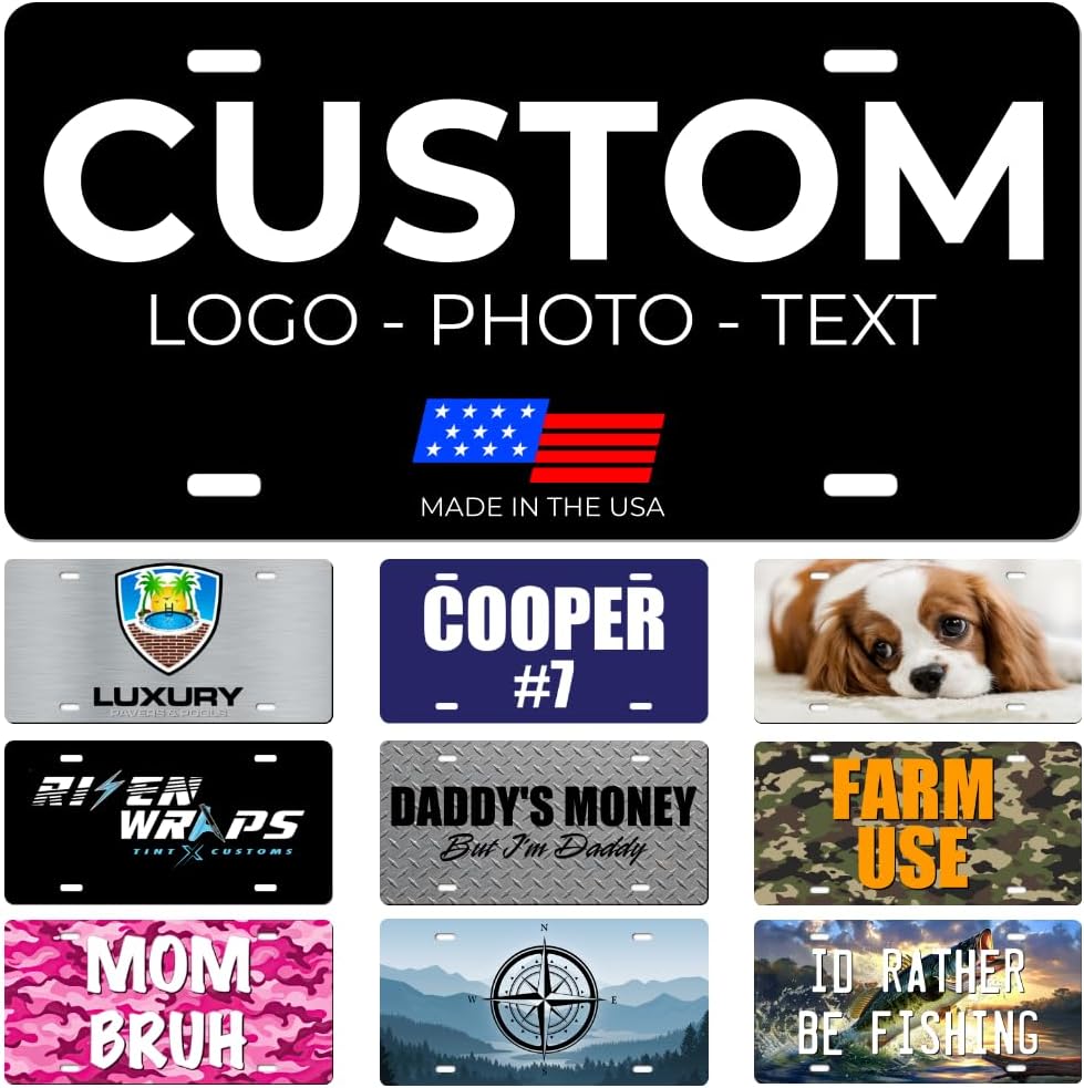 Personalized Custom Vanity License Plate for Cars & Trucks - Decorative Novelty Auto Accessory for Garage, Bar, or Home Display - Upload Your Logo for Your Business (Solid Color)
