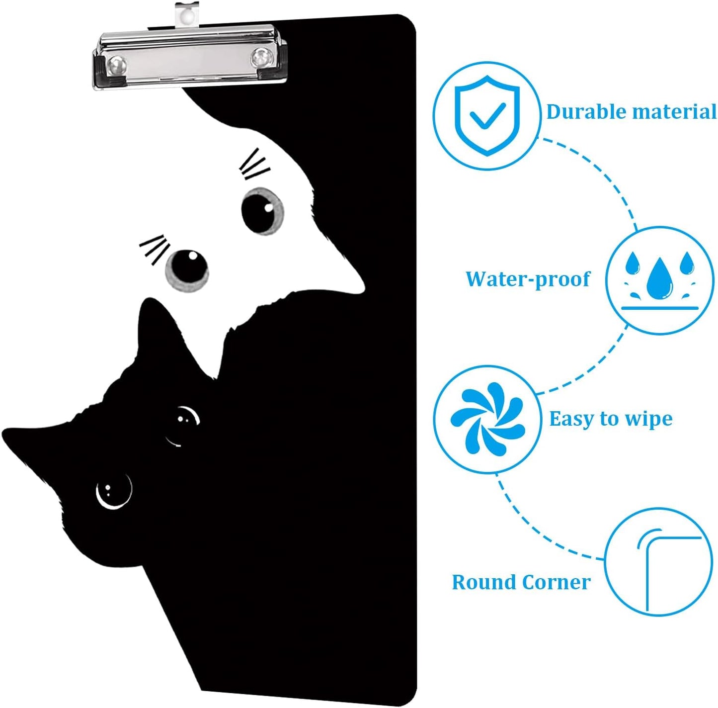 Clipboard Decorative,Clipboard Cute,A4 Letter Size Clip Board Pattern with Low Profile Clip,Paperboard for Office School Supplies Black and White Cat
