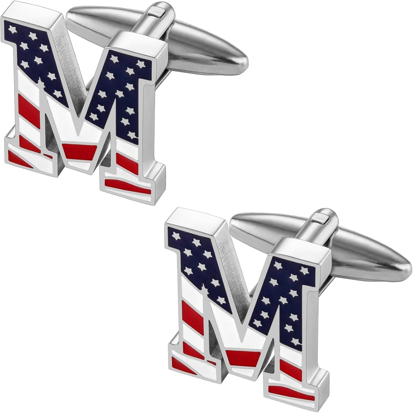 AMITER Initial Cufflinks for Men, American Flag Pattern Cuff Links Men's Shirt Studs Suit Accessories Gift