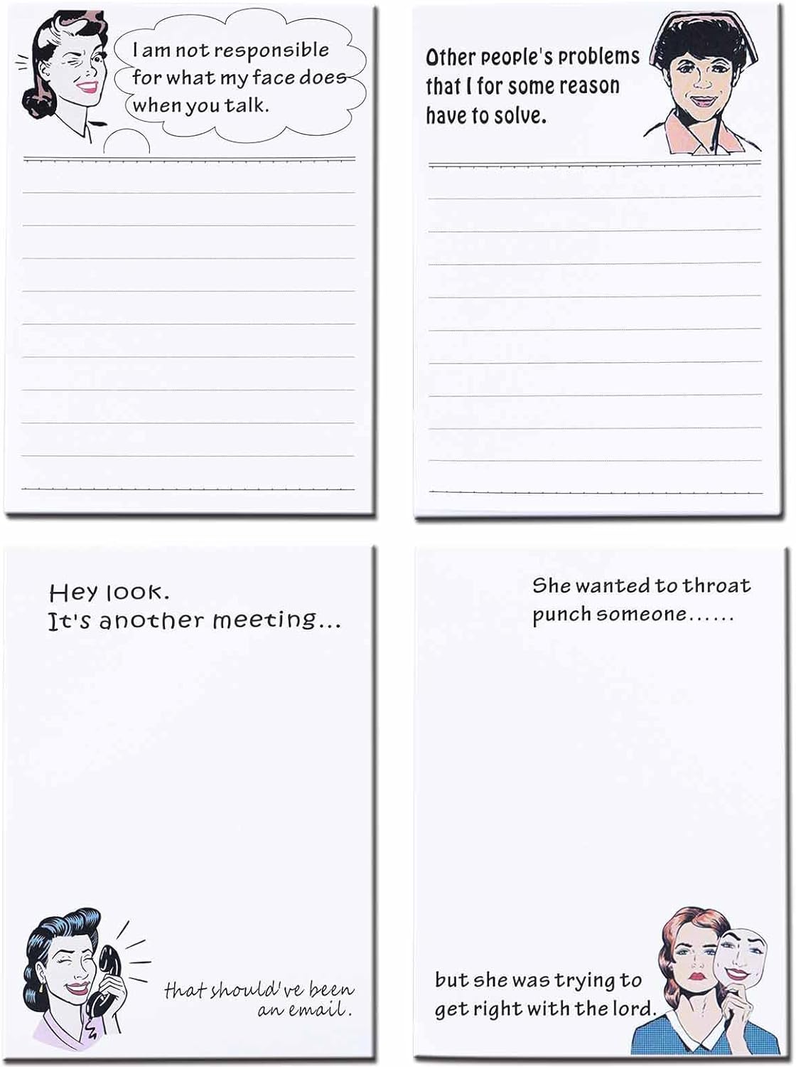 DUGUTUL 4 Funny Novelty Memo Pads,4 x 5.5 in(10x14cm),200 sheets,Coworker Gifts for Women,Funny Notepads for Office,Women Office Note Pad,Perfect Novelty gift for Boss,Coworker,Friend or Family(A)
