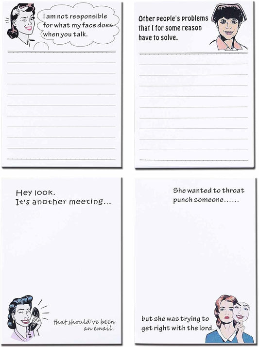 DUGUTUL 4 Funny Novelty Memo Pads,4 x 5.5 in(10x14cm),200 sheets,Coworker Gifts for Women,Funny Notepads for Office,Women Office Note Pad,Perfect Novelty gift for Boss,Coworker,Friend or Family(A)