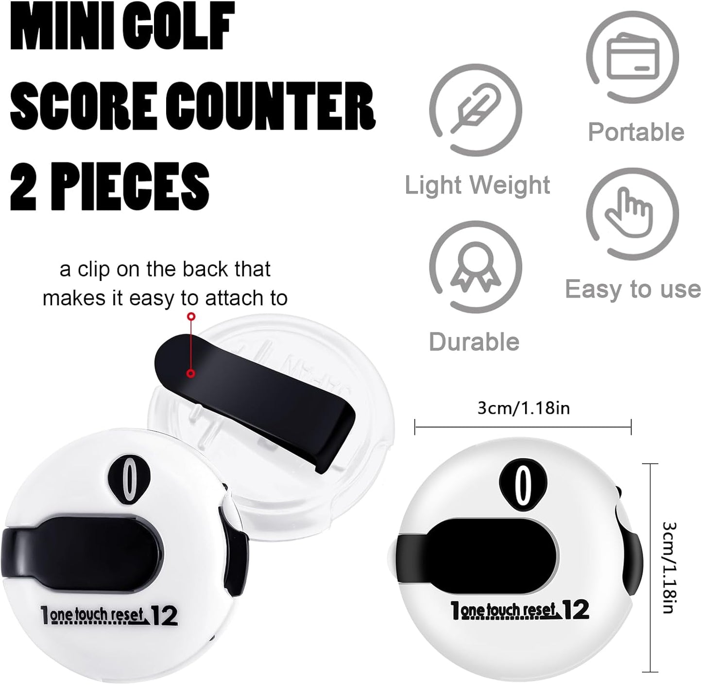 Weewooday 2 Pieces Golf Score Counter Golf Stroke Counter Golf Counter Clicker with One Touch Reset for Golf Game Scorekeeper Outdoor Activities Sport (White)