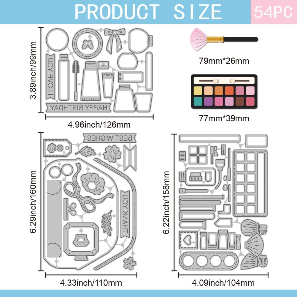 GLOBLELAND Cosmetic Bag Gift Card Holder Cutting Dies for DIY Scrapbooking Makeup Lipstick Brush Eyeshadow Cut Dies for Card Making Embossing Photo Album Craft Decor