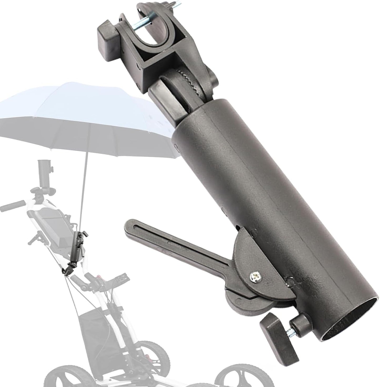 Adjustable Umbrella Stand Clamp - Double Lock Golf Cart Holder, Fits Beach Chair Mobility Scooter Wheelchair