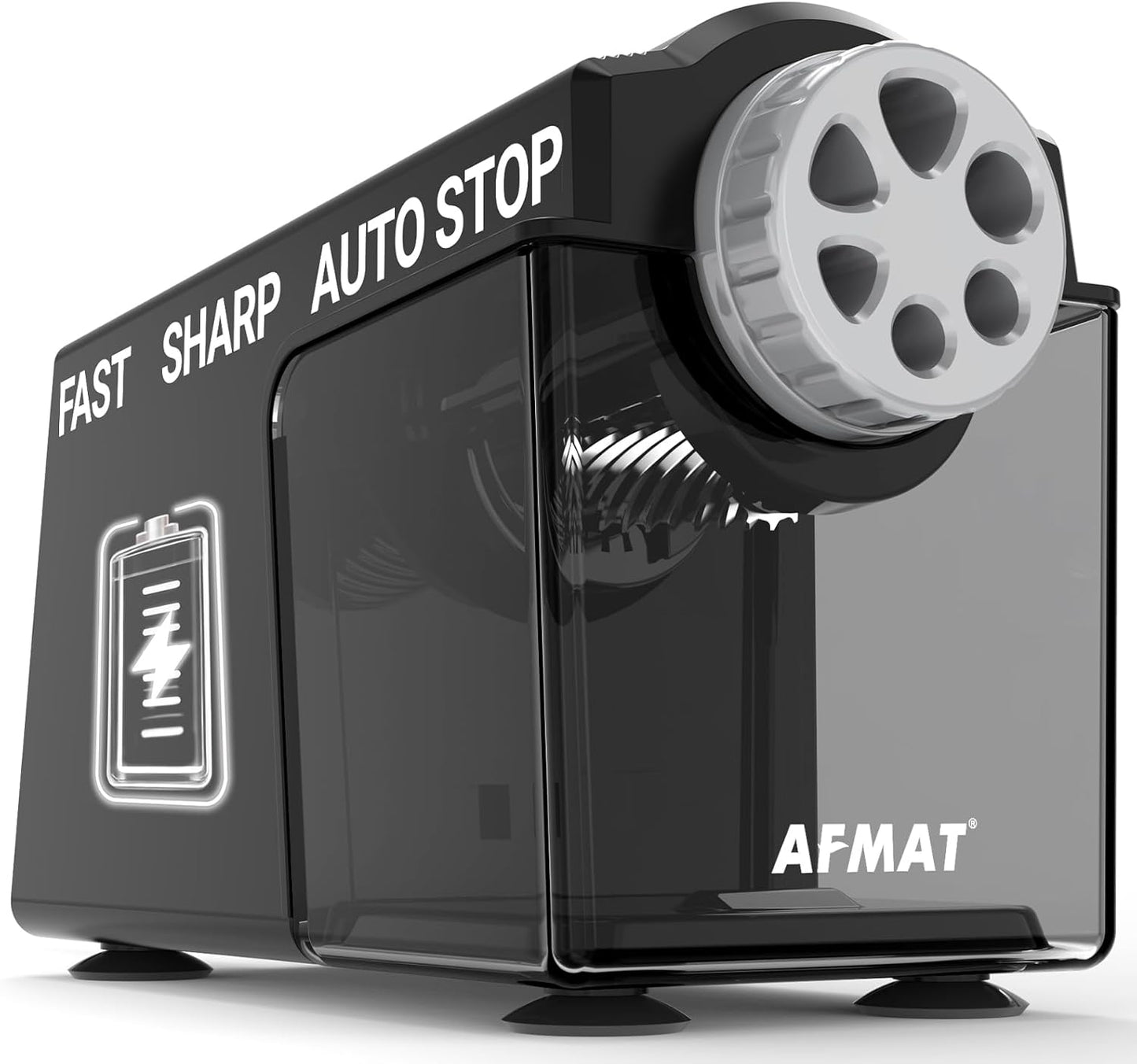 AFMAT PSD4 Electric Pencil Sharpener Heavy Duty, 6 Holes, Cordless & Rechargeable, Super Fast, Auto Stop, 10K+ Uses, Classroom Pencil Sharpener for 6-11mm No.2/Large/Colored Pencils, Black