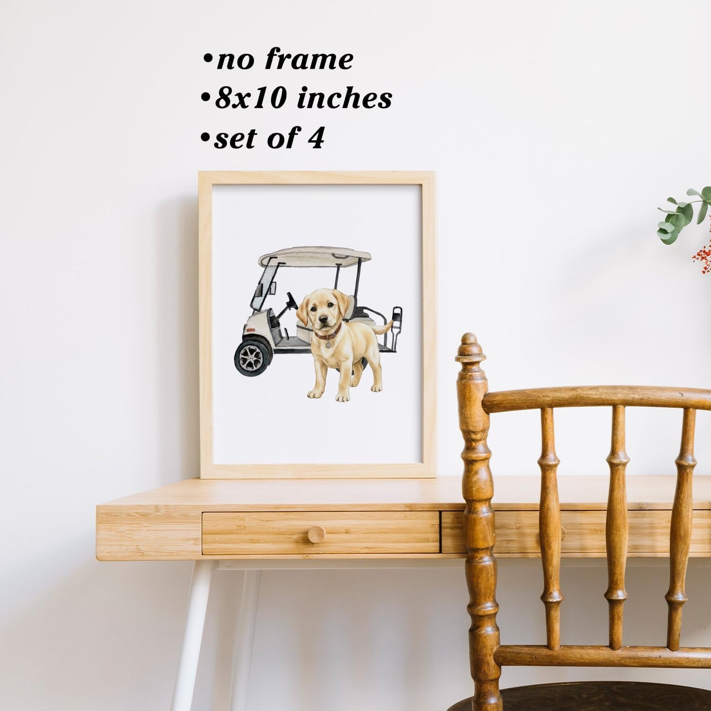 Boat Wades Labrador Retriever Puppy Golf Wall Art Prints Set of 4, Gifts for Labrador Dog Lovers, Funny Lab Dog Golfer Posters Pictures Wall Decor for Home Office Kids Nursery, 8x10 Unframed