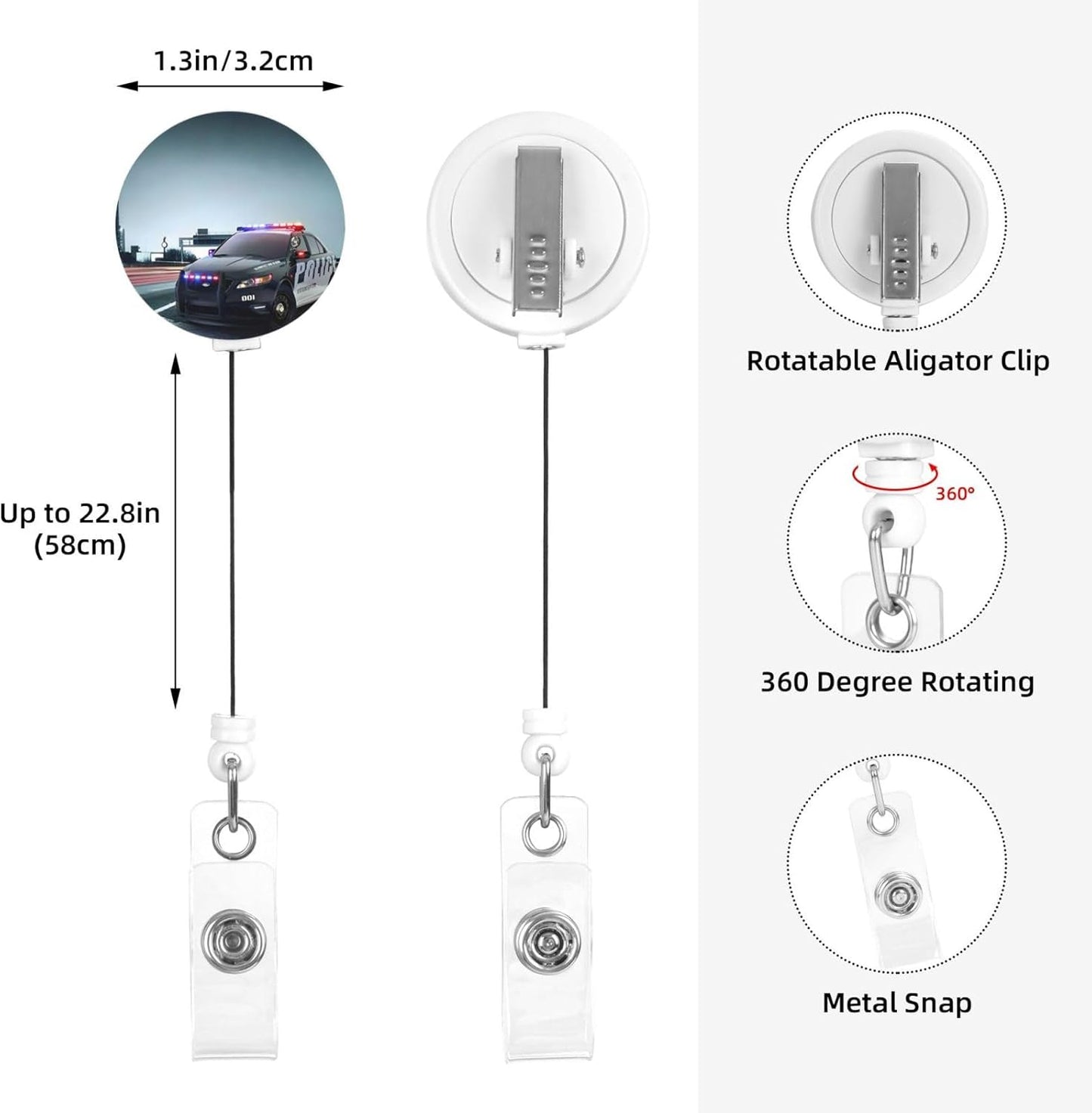 Police Car Badge Reels Retractable Badge Holder with Clip for Id Name Tag Office Worker Student Teacher Nurse Doctor