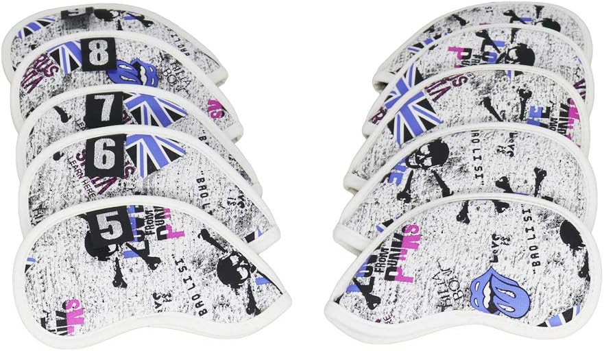 SEACLOUD 10pcs Golf Iron Head Cover UK Flag Putter Cover with Magnetic Closure Golf Club Headcover Blue