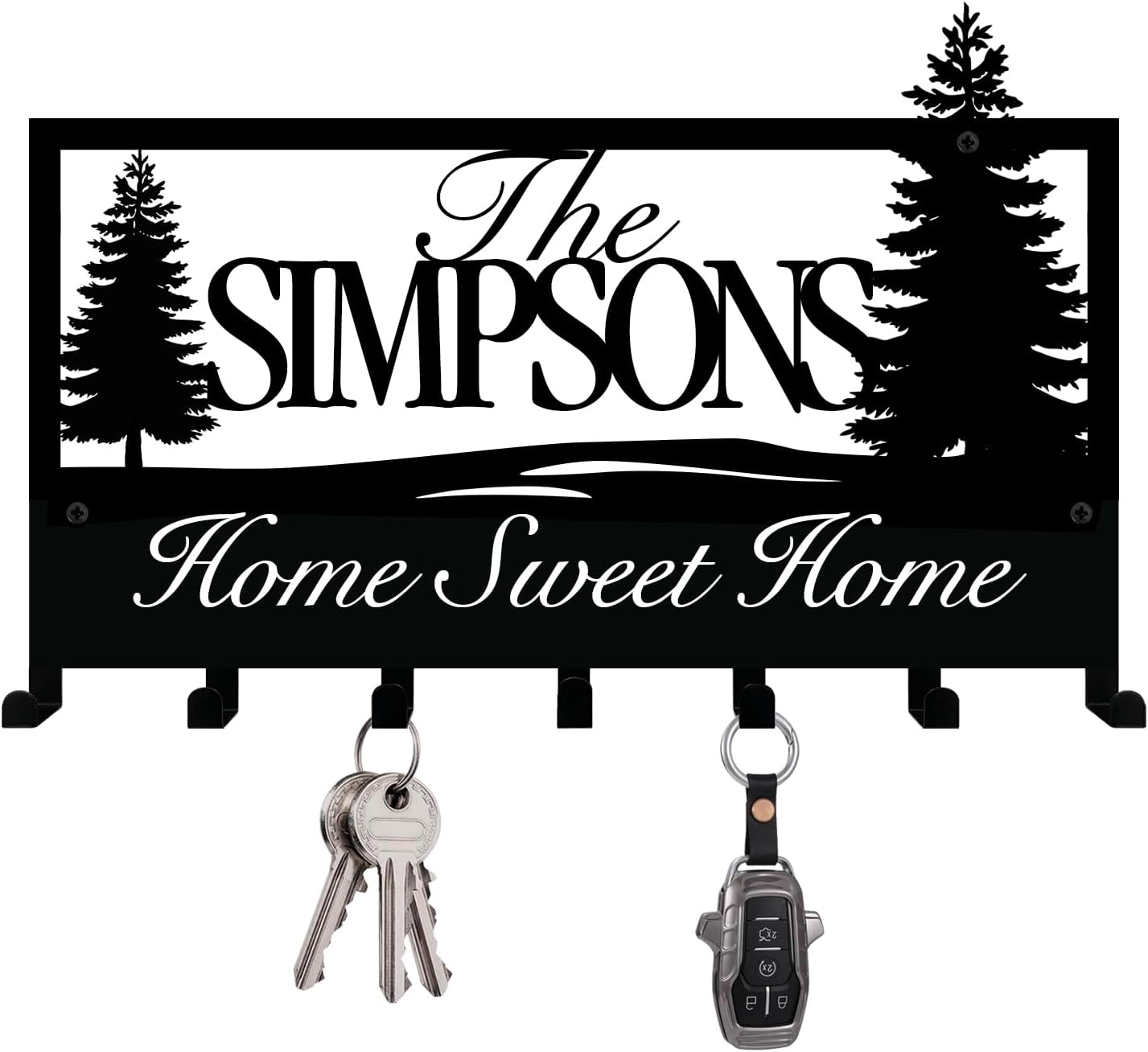NIWAHO Personalized Family Name Metal Wall Sign with Hooks – Tree Key Rack Holder Wall Mount Customized Name for Entryway, Mudroom, Kitchen, or Cabin Decor