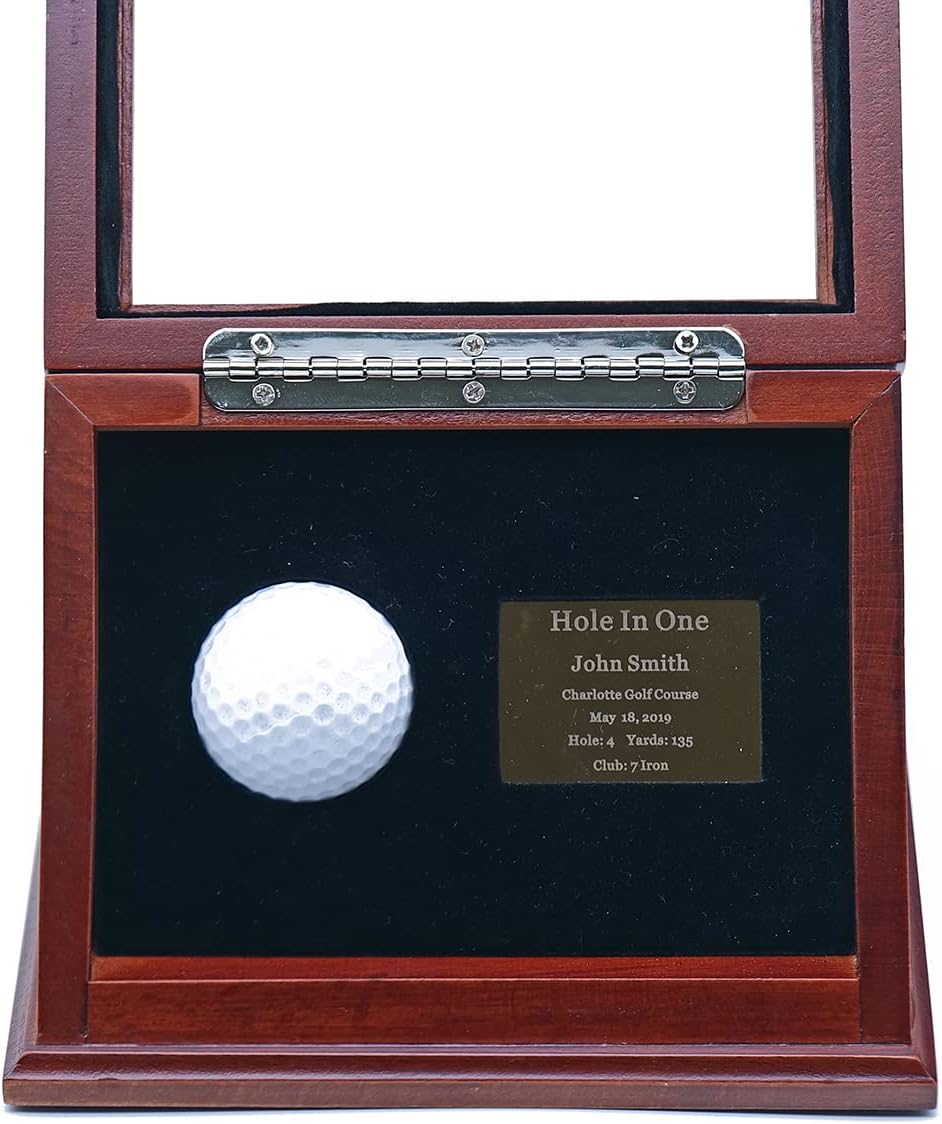 Show Box in One Golf Ball Beech Wood Display Case Box Shadow Box with Glass Window Free Customized Plaque Engraving Brown