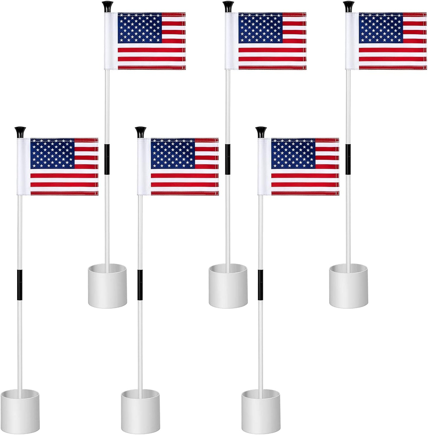 Deekin 6 Sets Golf Pin Flags Hole Cup Set Putting Green Flag for Yard Mini Practice Double Sided American Golf Flag Portable 2 Section Fiberglass USA Golf Flag, 6 x 8 Inches