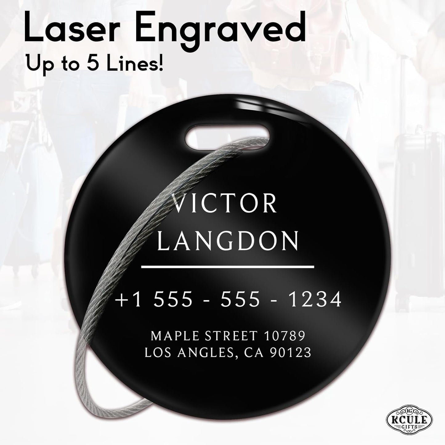 Stainless Luggage Tags for Suitcases: Metal Personalized Luggage Tags and Bags with Customizable Texts (Black)