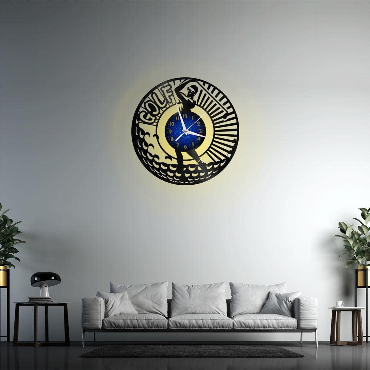 Golf Club 3 12 Inch Vinyl Record Wall Clock - Silent, Creative, and Unique Clock for Living Room, Entryway, or Bedroom Decor Idea(12 inchs B with LED)