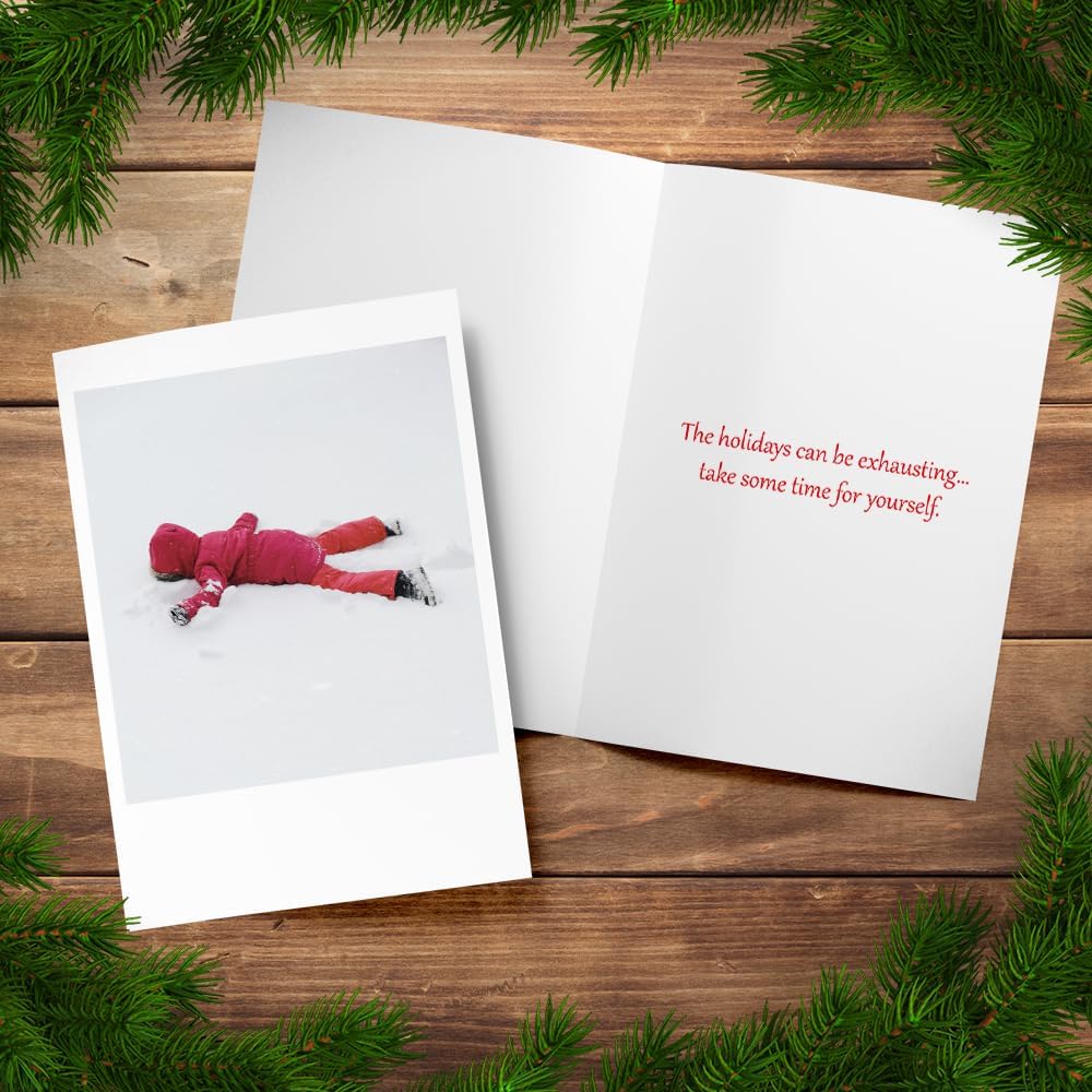 Photographic Happy Holidays Cards, Lying in Snow (6 Cards with White Envelopes)