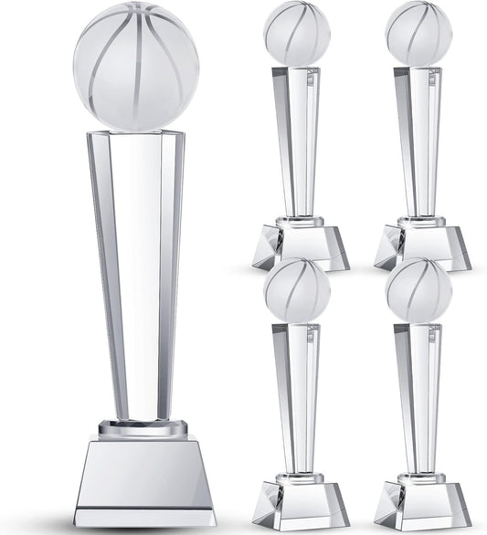 Meooeck 4 Pcs Crystal Glass Trophy with Gift Box 9.1 x 2.8 Inch Champion Award Austerity Paperweight for Desktop Large Table Decor for Tournaments Sports Competitions Parties Adults