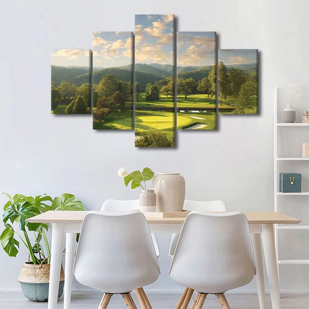 West Virginia United States Wall Art 5 Panels Canvas Prints Greenbrier Old White Golf Course Home Decor Pictures for Living Room Office Bedroom Wall Decor Paintings Framed Ready to Hang - 60"W x 40"H