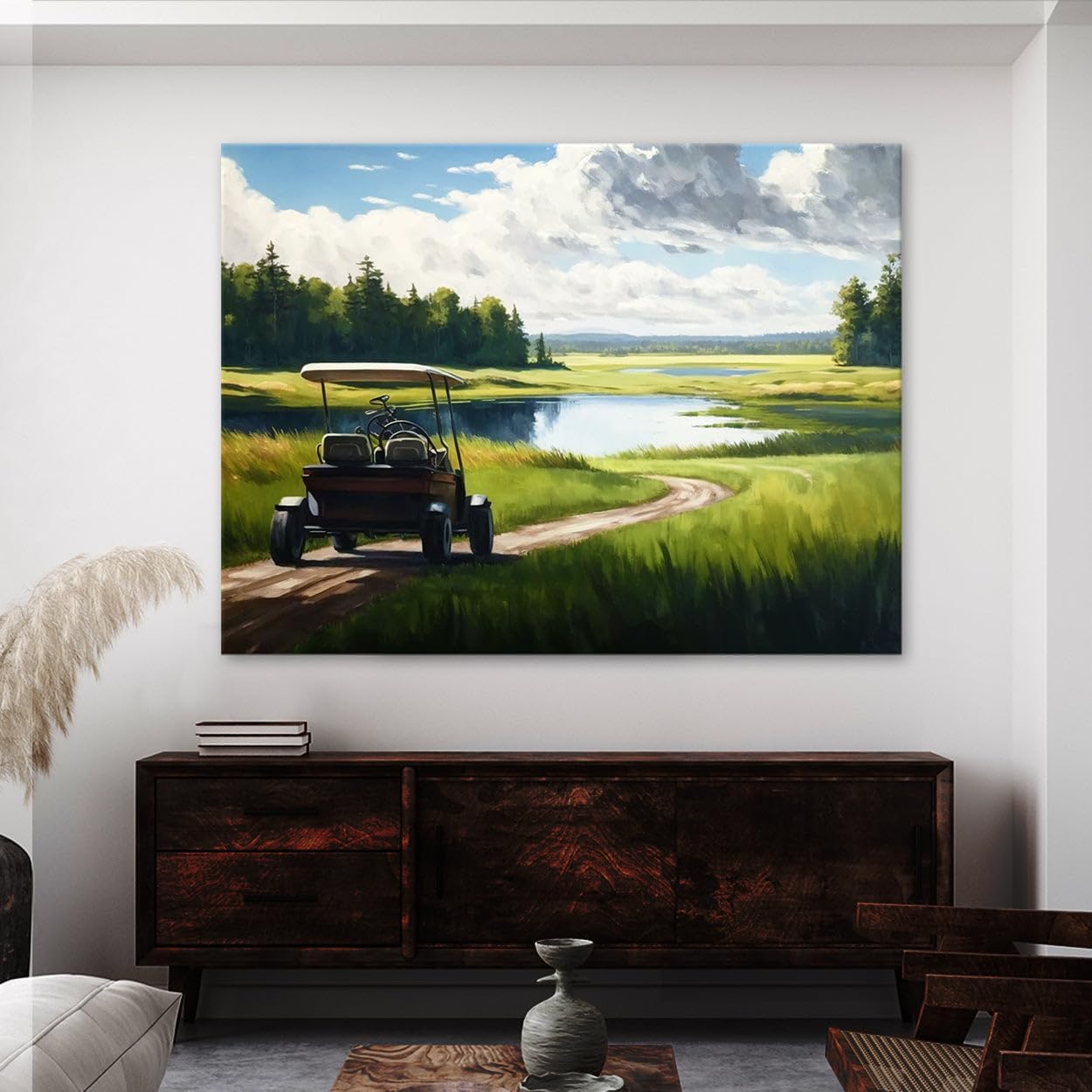 Sense Canvas Golf Cart Fairway Landscape 23 Canvas Art - Home Decor Wall Art Print Poster Painting Large 40x30 / 0.75"