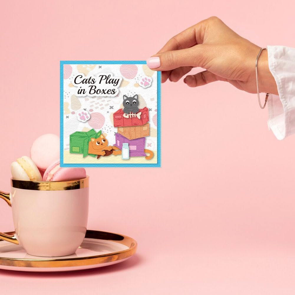 Cardboard Cat Cutting Dies Kitty Playing Scene Card Making Die Cuts Carbon Steel Stencils Scrapbooking Embossing Template Dies for DIY Craft Album Cat Lover Birthday Festival Gift Decor