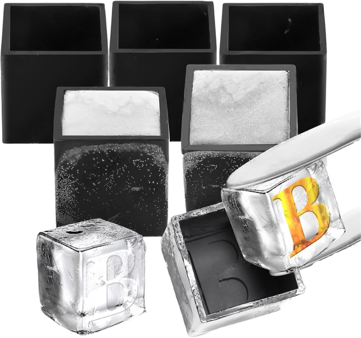 6 Pcs 2" Letter Silicone Personalized Ice Cube Mold,Personalized Ice Mold with 2mm Depth,Create Unique Whiskey Ice Cubes in Style with our Customizable Ice Mold (Letter B)