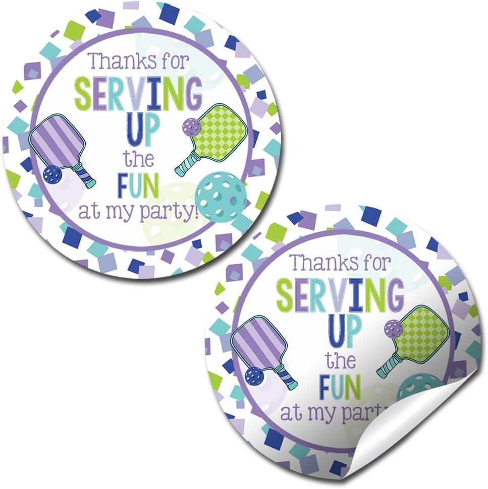 Pickleball Birthday Party Thank You Stickers for Kids – 40 2" Round Labels – Pickleball Themed Party Favor Stickers, Gift Bag Labels & Envelope Seals by Amanda Creation