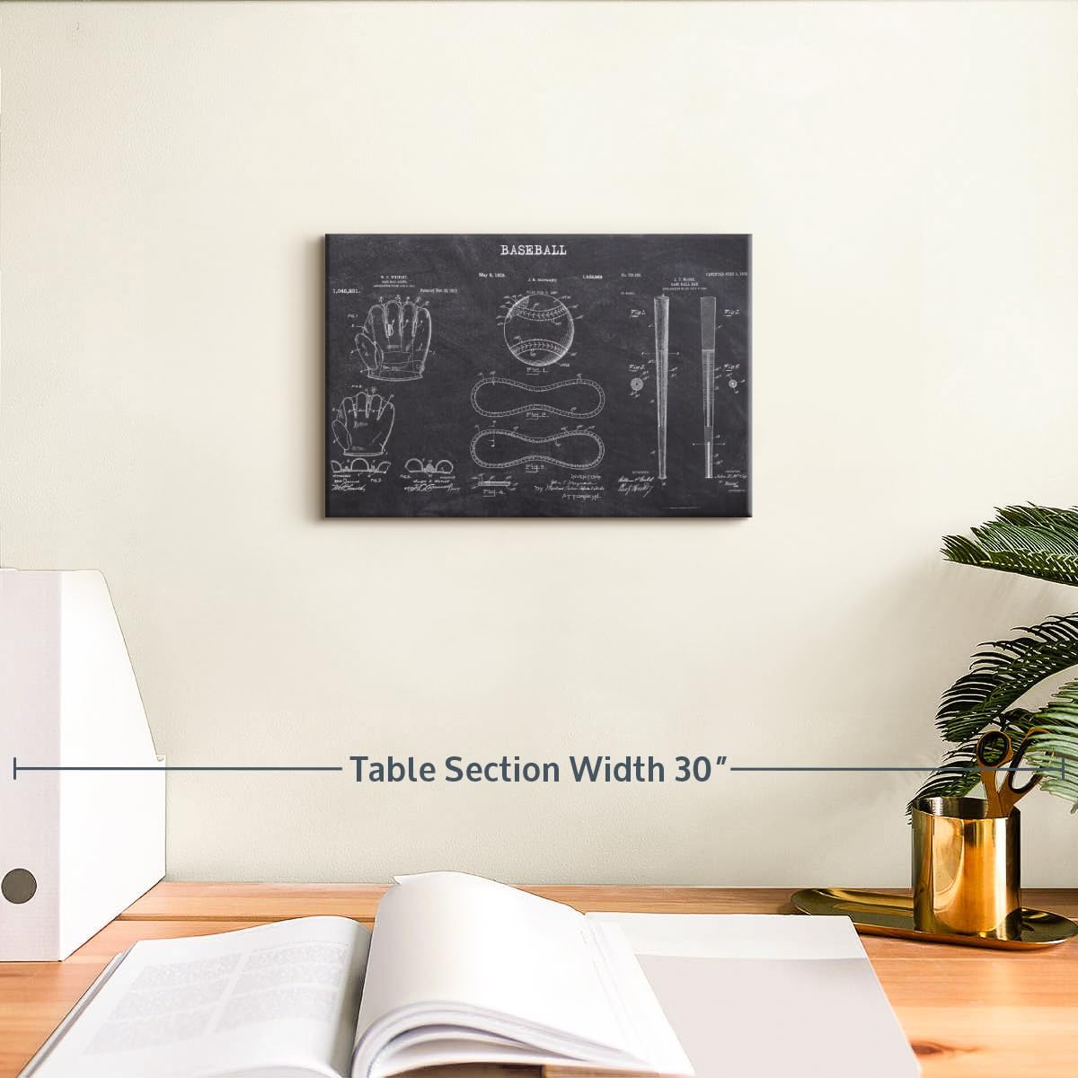 ElephantStock Baseball Patents Canvas - 1 Panel Sports Patent Wall Art Decor - Sports Decorations for Boys Room - Wall Art and Office Decor - 12" X 8"