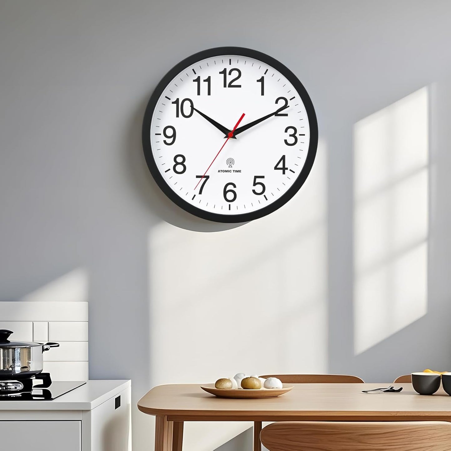 Atomic Wall Clock, Modern 12 Inch Battery Operated Wall Clocks, Analog Clock for Living Room, Office, Home, Bedroom, Kitchen, Bathroom(Black)