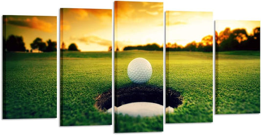 KREATIVE ARTS - Golf Course Scenery Canvas Wall Art Contemporary Sunset Canvas Prints Framed Poster Prints for Home Decor 5 Panels Wall Decorations for Living Room Office (Large Size 60x32inch)