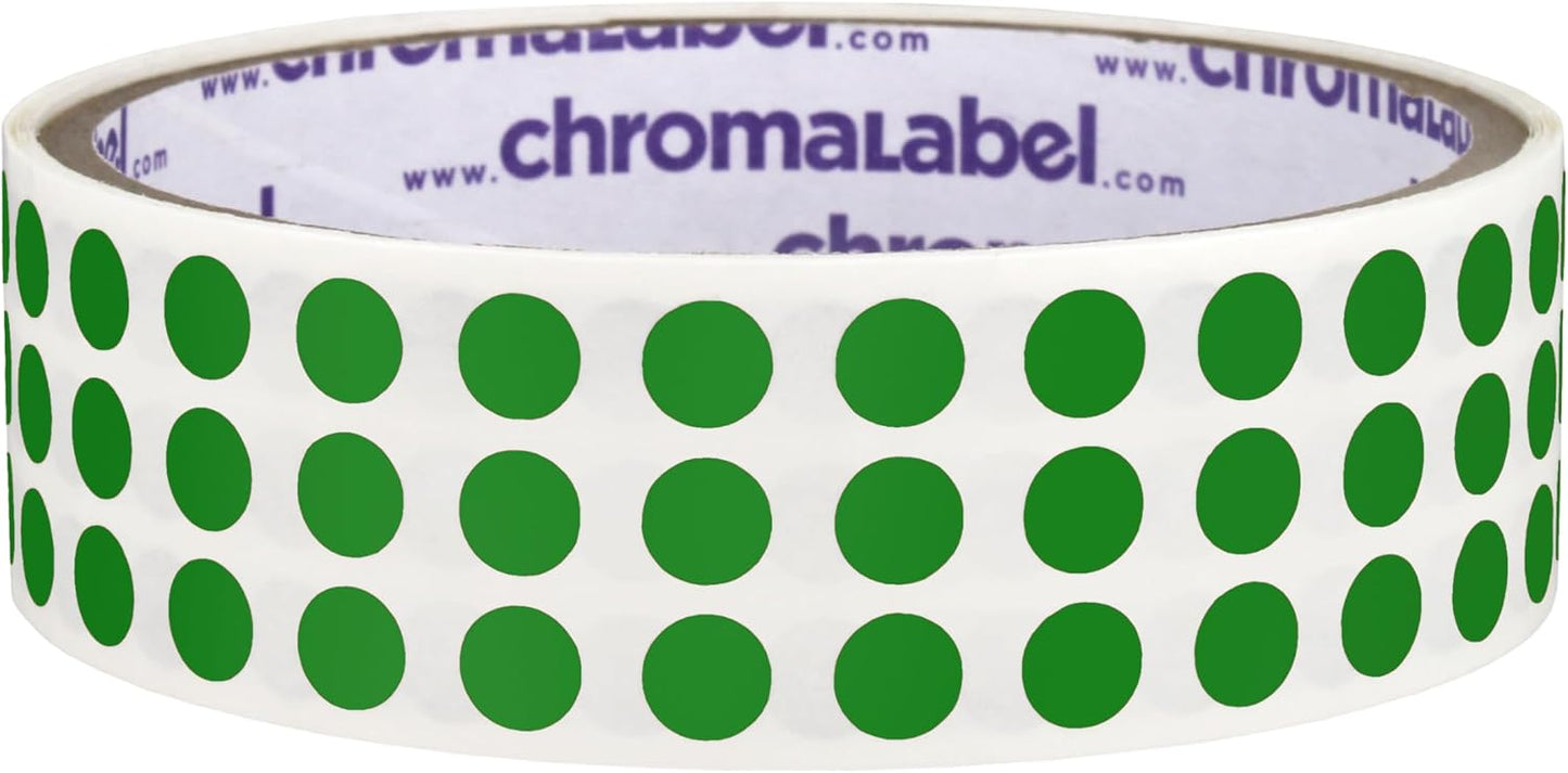 ChromaLabel 1/4 Inch Circle Sticker Labels, Easy to Write On Sticker Dots, Permanent Color Coding Labels - 1000 Sticky Dots per Roll, Green Dot Stickers
