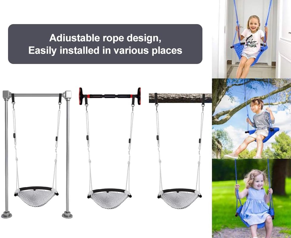Hand-Knitting Toddler Swing Seat for Kids with Adjustable Ropes, Little tikes Swings Set, for Outdoor Indoor, Playground, Backyard (Gray)