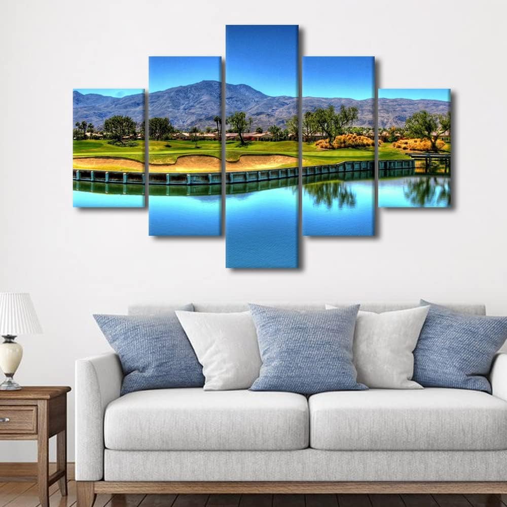 Living Room House Decorations Golf Course Pictures Green Meadow Paintings Giclee Multi Panel Prints Wall Art on Canvas Premium Quality Artwork Wooden Framed Stretched Ready to Hang(60" W x 40" H)