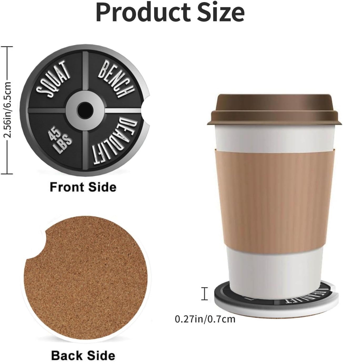 Car Cup Holder Coasters, Barbell Plate Deadlift Weight Lifting Car Coasters for Cup Holder Drinks, 2 Pack Ceramic Cute Auto Interior Accessories for Women Men