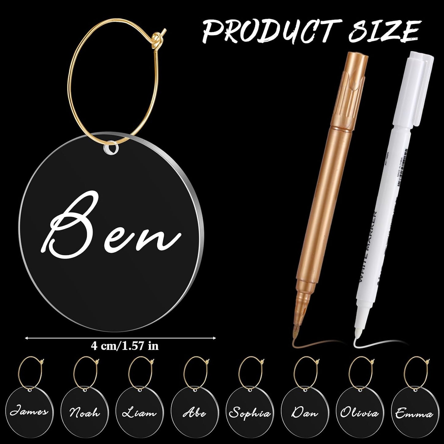 Tondiamo 40 Pcs DIY Wine Charms for Glasses Acrylic Wine Charms with Rings Tags Marker Pen Blank Glass Labels Bulk for Stem Cocktail Champagne Wedding Dinner Party Favor