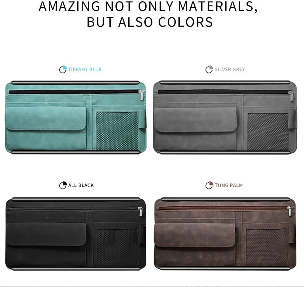 JEYODA Car Sun Visor Organizer Glasses Case Storage Bag note Holder Car suede Zipper Card Hold Car Organizers and Storage (brown)