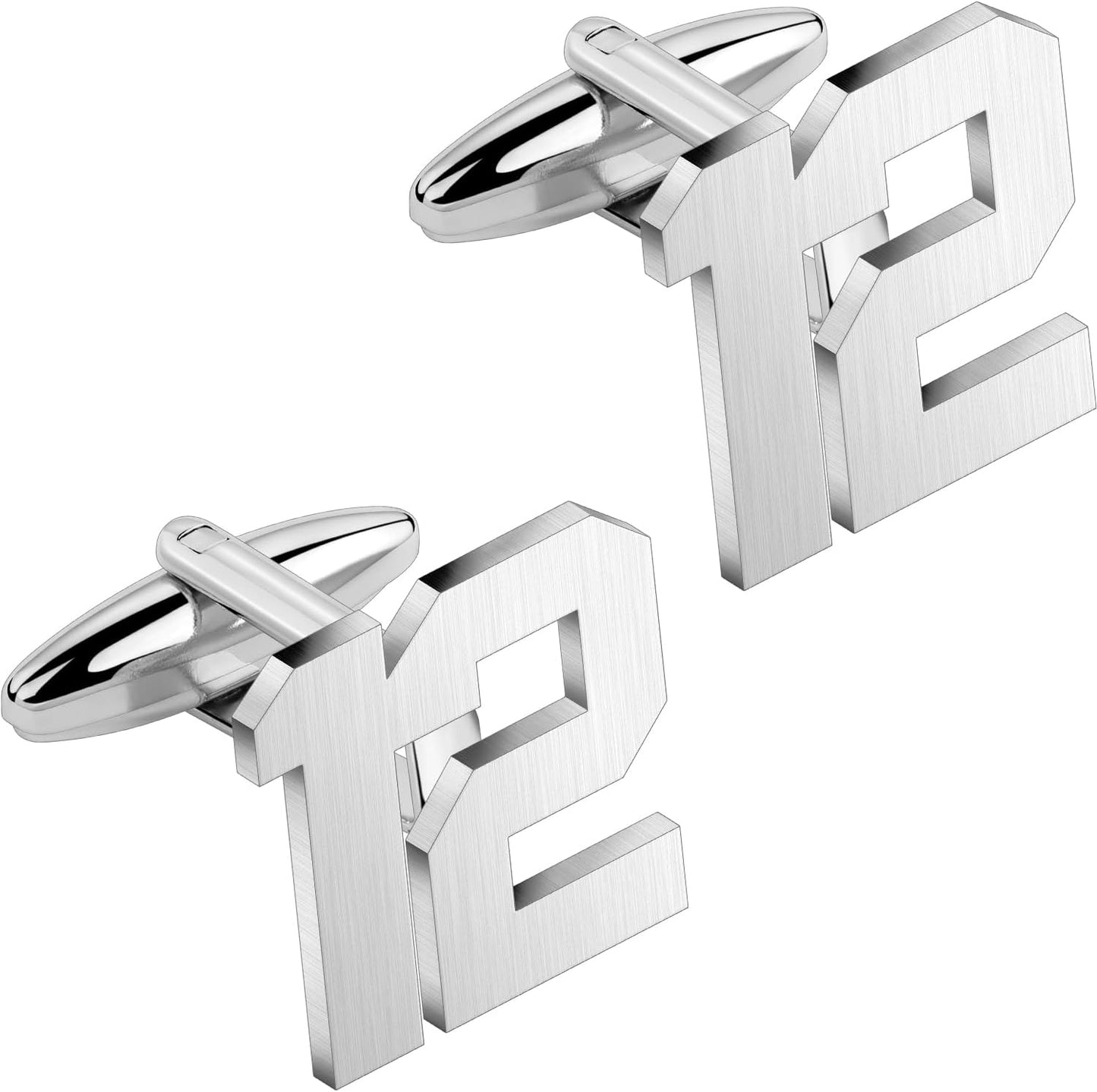 AMITER Mens Cufflinks with Number, Classic Silver Personalized Cuff Links for Men, Sport’s Day Casual or Formal Shirts