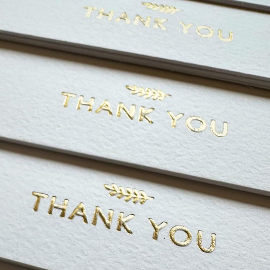 RUN2PRINT (36 Pack) Thank You Cards With Envelopes & Gift of 36 Foiled Stickers - Elegant Embossed Gold Foil Pressed Blank Notes Wedding All Occasion Cards (White)