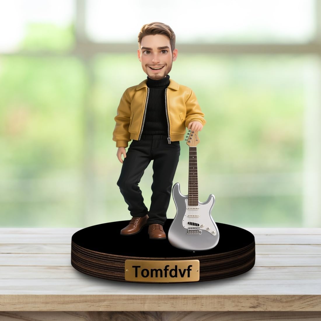 Personalized Guitar Player Figurine Ornament Sign Custom Name Guitar Man Desk Decor Plaque Music Lovers Portrait Office Decor Funny Face Photo Plaque Gift for Christmas Birthday Anniversary