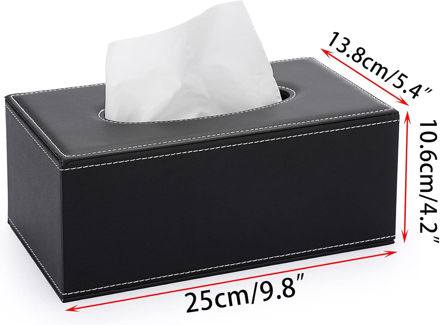 Sumnacon Tissue Box Cover Rectangle Leather Tissue Box Stylish Tissue Box Holder with Magnetic Bottom, Decorative PU Tissue Cover for Bathroom Living Room Bedroom Table Desk Home Office Car, Black