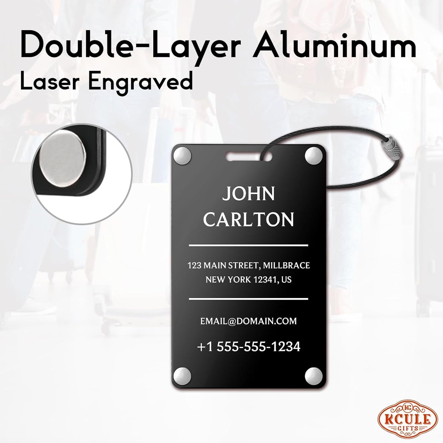 Personalized Luggage Tags for Suitcases - Aluminum Custom Luggage Tags for Backpacks & Bags, Sturdy, Waterproof & Heavy Duty (Black/Card-Sized)