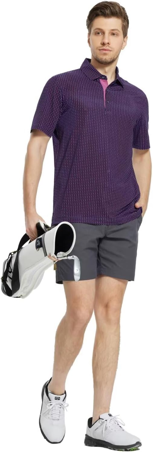 M MAELREG Mens Golf Shirt Short Sleeve Dry Fit Print Moisture Wicking Performance Patterns Collared Polo Shirt