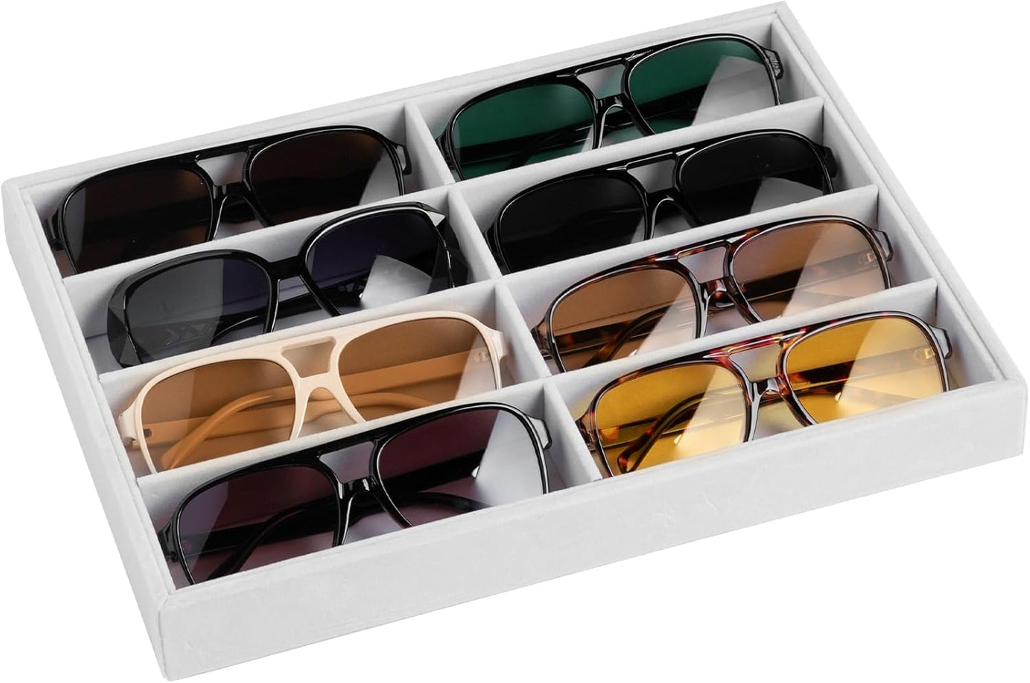 Frebeauty Sunglass Organizer,Velvet Glasses Organizer,8-Slot Sunglasses Tray for Drawer, Men's/Women's Sunglasses Box