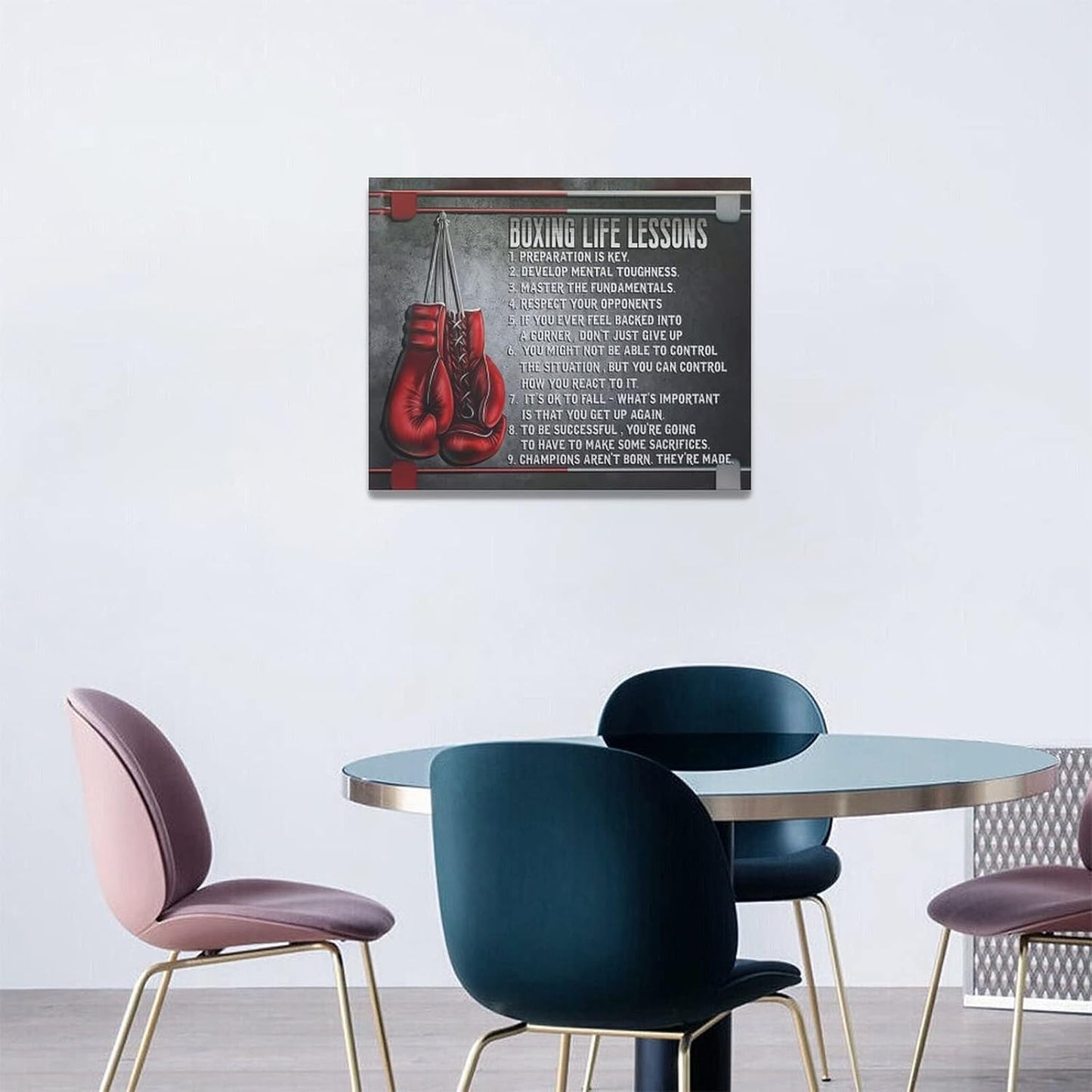 Boxing Wall Art Sports Boxing Lessons Pictures Wall Decor Motivational Quotes Boxing Gloves Canvas Painting Artwork Modern Home Decorations Framed for Bedroom Office Living Room 16"x20"